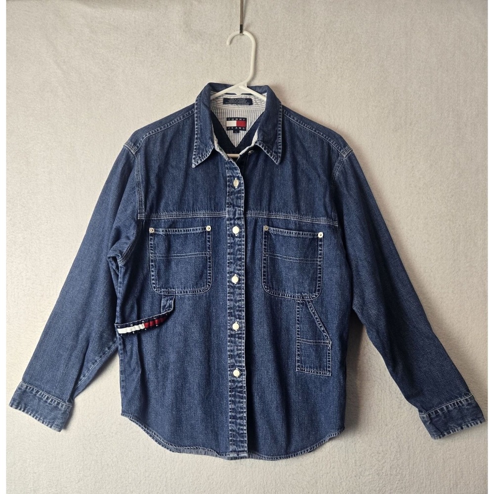 Tommy Jeans Womens Denim Shirt Size Lā Long Sleeve 100% Cotton